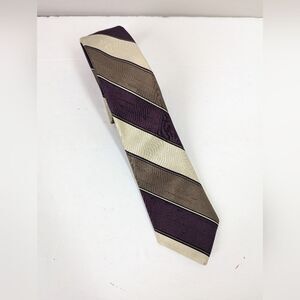 Lanvin Paris Silk Tie Purple Brown Cream Striped 3" Wide